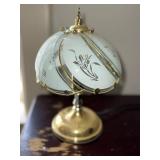 Vintage Brass Tone Table Lamp Frosted Floral Glass Shade 10in