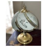 Vintage Brass Tone Table Lamp Frosted Floral Glass Shade 10in
