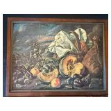 Vintage Framed Still Life Fruit Wall Art Print 24x18 Distressed