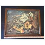Vintage Framed Still Life Fruit Wall Art Print 24x18 Distressed