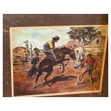 M. Nye Western Cowboy Horse Print Matted Ranch Scene Wall Art