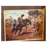 M. Nye Western Cowboy Horse Print Matted Ranch Scene Wall Art