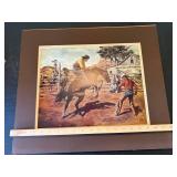 M. Nye Western Cowboy Horse Print Matted Ranch Scene Wall Art