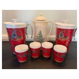 Vintage Thermo Designs Insulated Pitchers Cups Coffee Server Lot 7 Pc