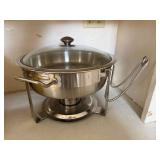 Round Stainless Steel Chafing Dish Buffet Server w/ Glass Lid Stand