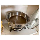 Round Stainless Steel Chafing Dish Buffet Server w/ Glass Lid Stand