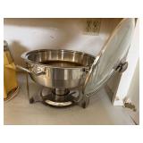 Round Stainless Steel Chafing Dish Buffet Server w/ Glass Lid Stand
