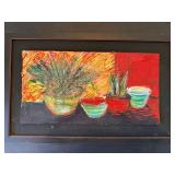 Bonnie Cutts Framed Acrylic on Paper Pointed Leaves 2000 Artwork