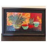 Bonnie Cutts Framed Acrylic on Paper Pointed Leaves 2000 Artwork