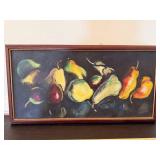 Framed Still Life Oil Painting Pears on Canvas Mid Century Style