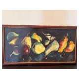 Framed Still Life Oil Painting Pears on Canvas Mid Century Style