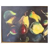Framed Still Life Oil Painting Pears on Canvas Mid Century Style