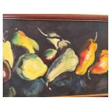 Framed Still Life Oil Painting Pears on Canvas Mid Century Style