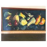 Framed Still Life Oil Painting Pears on Canvas Mid Century Style