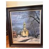 Framed Original Oil Painting Winter Church Landscape Signed Anita