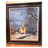 Framed Original Oil Painting Winter Church Landscape Signed Anita