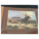 Framed Western Country Art Print Set of 4 Matted Wall Decor Lot