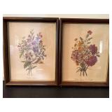 Vintage Framed Floral Botanical Prints Pair French Labels 11x14