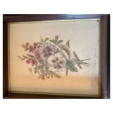 Vintage Framed Floral Botanical Prints Pair French Labels 11x14