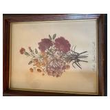 Vintage Framed Floral Botanical Prints Pair French Labels 11x14
