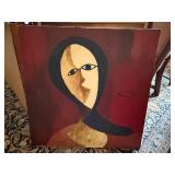 Large Vintage Abstract Portrait Painting on Canvas 32in Mid Century