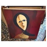 Large Vintage Abstract Portrait Painting on Canvas 32in Mid Century