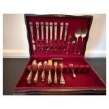 1847 Rogers Bros Silverplate Flatware Set w Chest Floral Pattern