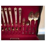 1847 Rogers Bros Silverplate Flatware Set w Chest Floral Pattern