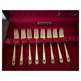 1847 Rogers Bros Silverplate Flatware Set w Chest Floral Pattern