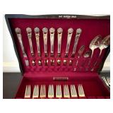 1847 Rogers Bros Silverplate Flatware Set w Chest Floral Pattern