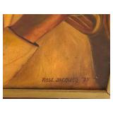 Rose Jacques 1975 Signed Portrait Painting Trumpet Player Framed  (portrait of Lark Merryman)