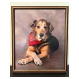 Framed Dog Portrait Wall Art Print Signed Lower Right 22x28 Good