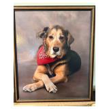 Framed Dog Portrait Wall Art Print Signed Lower Right 22x28 Good