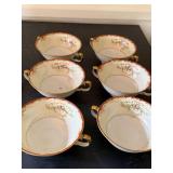 Meito China Hand Painted Japan Cream Soup Cups Floral Gilt Set of 9