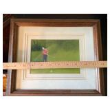 Signed Framed Golf Art Print Golfer on Green Wood Frame 13x10 VG