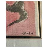 Signed Abstract Mixed Media Framed Artwork Pink Black c.1939 12in