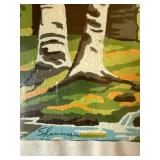 Framed Vintage Birch Forest Cabin Landscape Print Signed Sturner