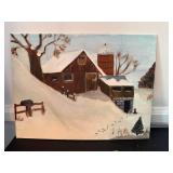 Original Winter Farm Landscape Acrylic Painting on Canvas 12x16