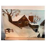 Original Winter Farm Landscape Acrylic Painting on Canvas 12x16