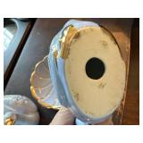 Ceramic Swan Vanity Set Gold Trim 3 Pc Figurines & Dish Good