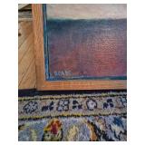 Signed 1985 Abstract Village Landscape Painting Framed Canvas Art