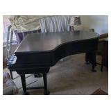 Henry F. Miller Baby Grand Piano Black Finish w/ Bench Good Cond
