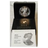 2021 W-American Eagle One Ounce Proof SILVER Bullion Dollar Coin - original package with COA