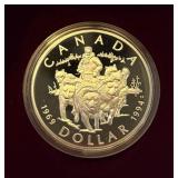 1994 Royal Canadian Proof Silver Dollar (Sled Dog Design) Original Packaging w/ COA