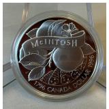 1996 Royal Canadian Proof Silver Dollar - McIntosh Apple Original Packaging w/ COA