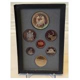1988 Royal Canadian Double Dollar 7 Coin Proof Set - St. Maruice Forge Silver Dollar Coins and Case only, fire damage evident
