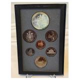 1990 Royal Canadian Double Dollar 7 Coin Proof Set - Kelsey Silver Dollar Coins and Case only, fire damage evident