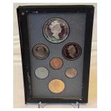1990 Royal Canadian Double Dollar 7 Coin Proof Set - Kelsey Silver Dollar Coins and Case only, fire damage evident