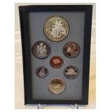 1990 Royal Canadian Double Dollar 7 Coin Proof Set - Kelsey Silver Dollar Coins and Case only, fire damage evident