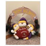Minnesota Vikings Themed Holiday Snowmen Display with Wreath